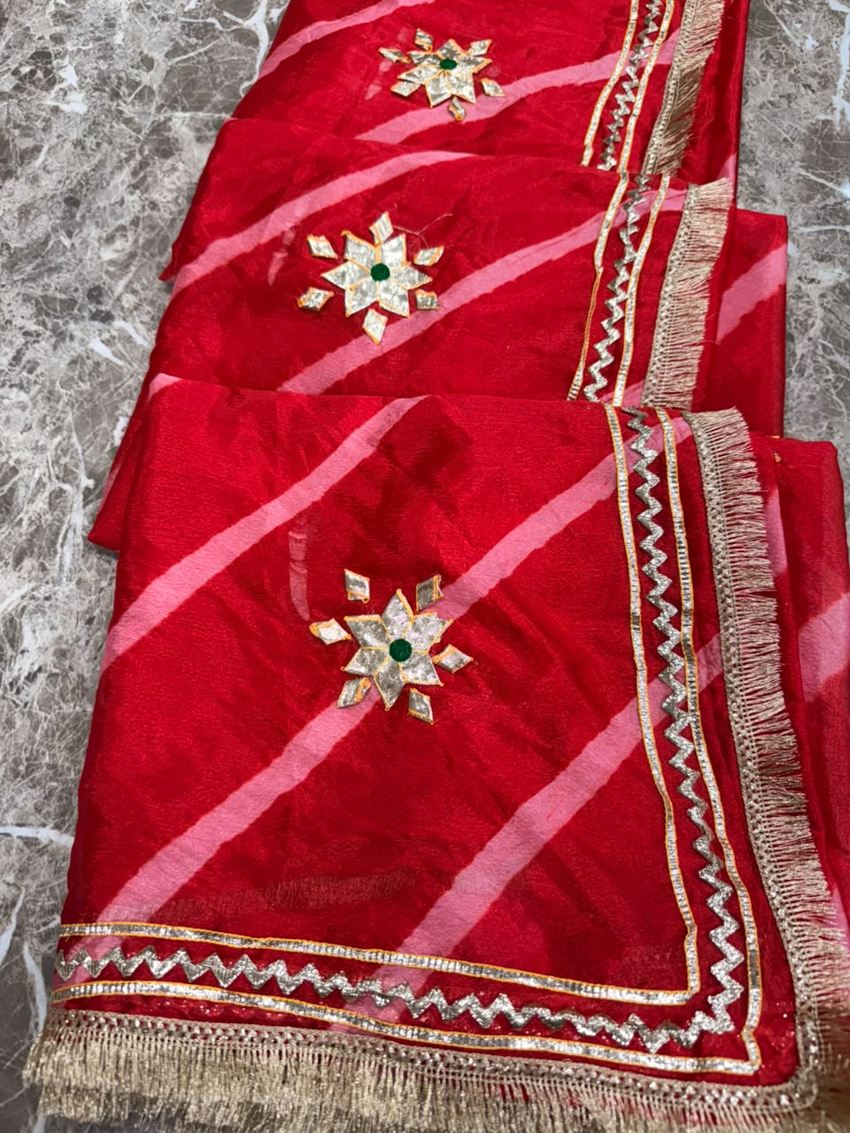 PCD New Georgette Leheriya Style With Pitan GotaPatti Work Saree