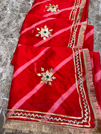 PCD New Georgette Leheriya Style With Pitan GotaPatti Work Saree
