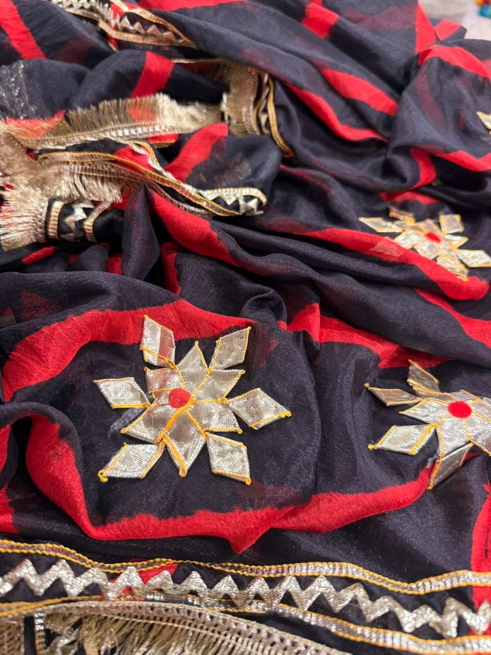PCD New Georgette Leheriya Style With Pitan GotaPatti Work Saree