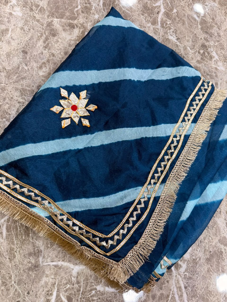PCD New Georgette Leheriya Style With Pitan GotaPatti Work Saree