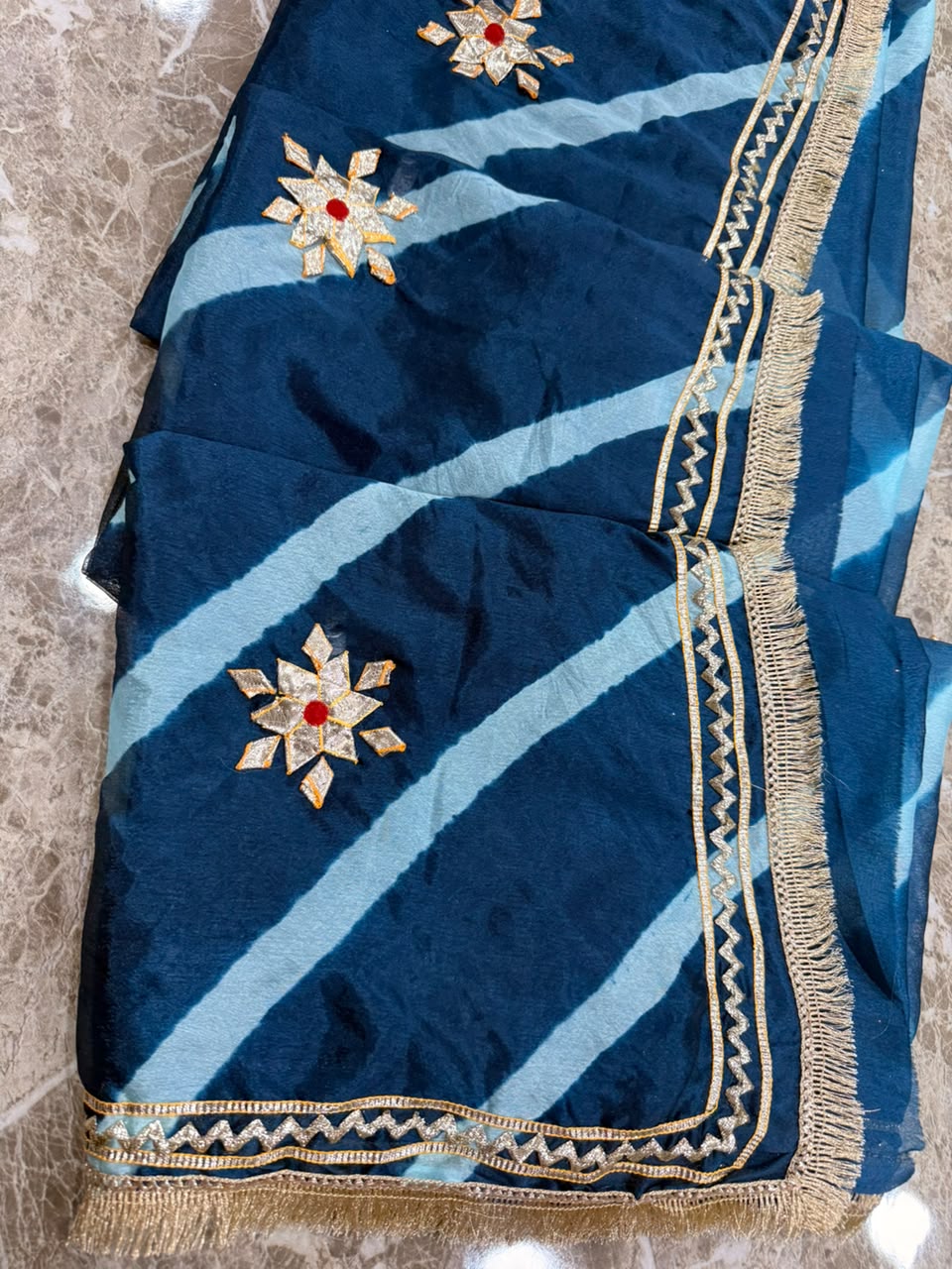 PCD New Georgette Leheriya Style With Pitan GotaPatti Work Saree