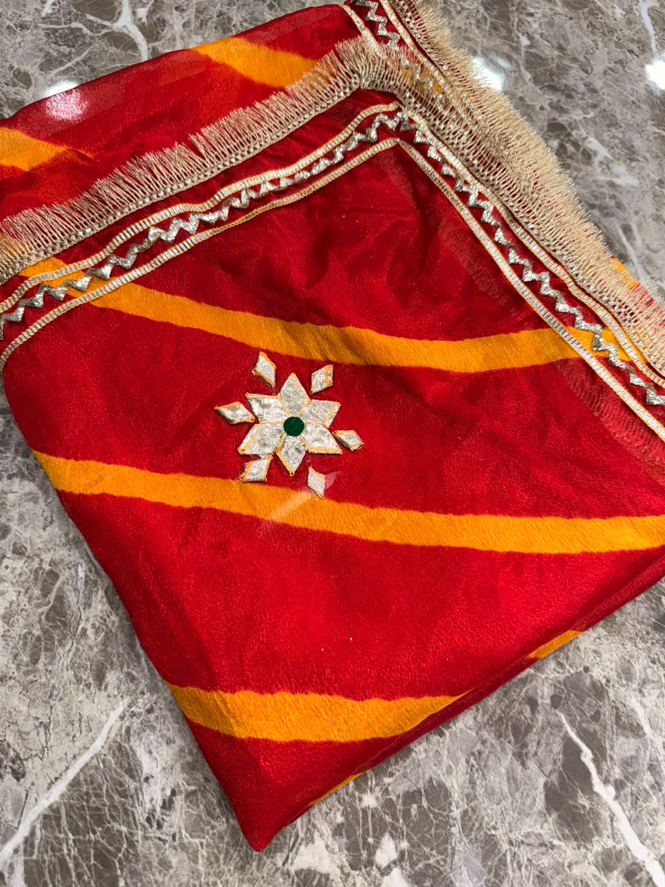 PCD New Georgette Leheriya Style With Pitan GotaPatti Work Saree
