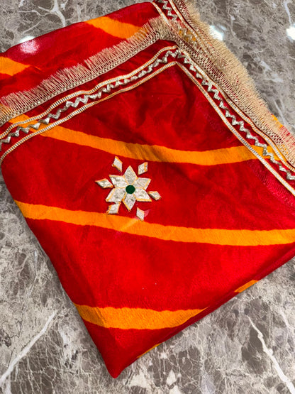 PCD New Georgette Leheriya Style With Pitan GotaPatti Work Saree