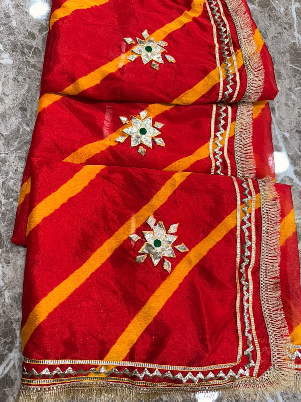 PCD New Georgette Leheriya Style With Pitan GotaPatti Work Saree