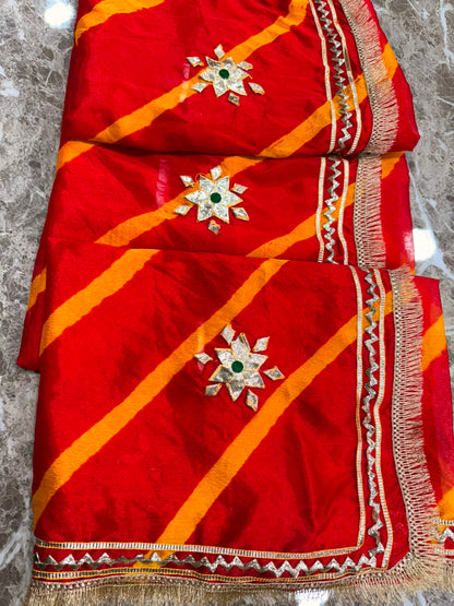 PCD New Georgette Leheriya Style With Pitan GotaPatti Work Saree