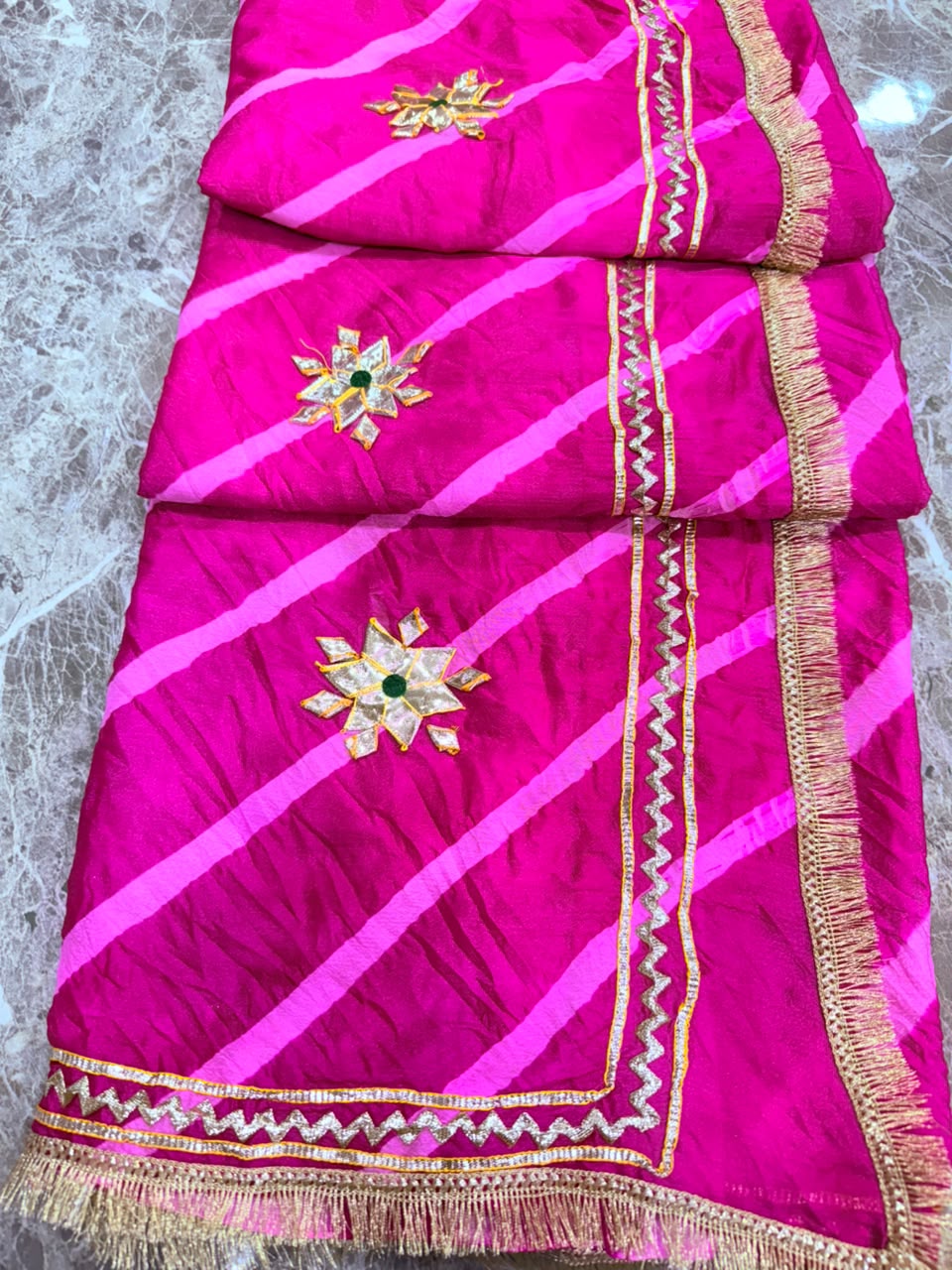 PCD New Georgette Leheriya Style With Pitan GotaPatti Work Saree