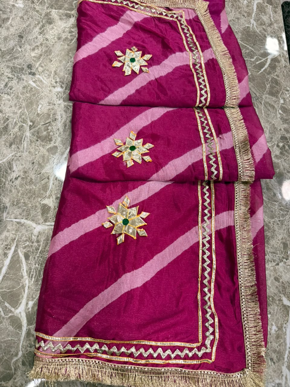 PCD New Georgette Leheriya Style With Pitan GotaPatti Work Saree