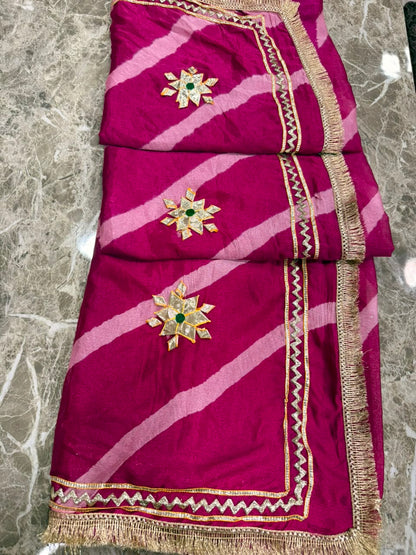 PCD New Georgette Leheriya Style With Pitan GotaPatti Work Saree