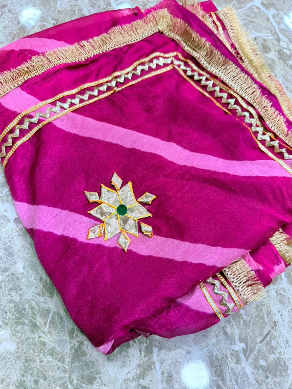 PCD New Georgette Leheriya Style With Pitan GotaPatti Work Saree