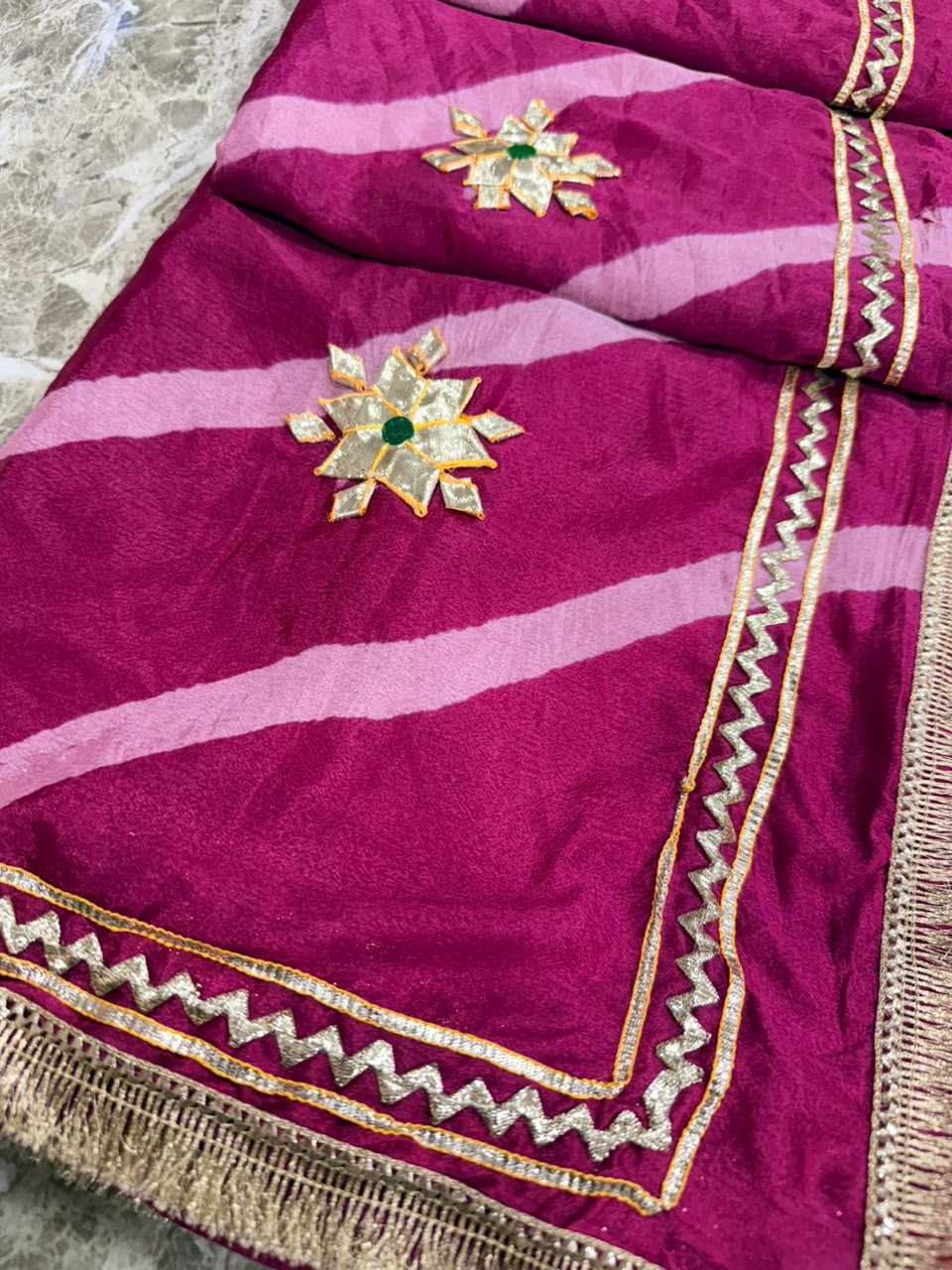 PCD New Georgette Leheriya Style With Pitan GotaPatti Work Saree