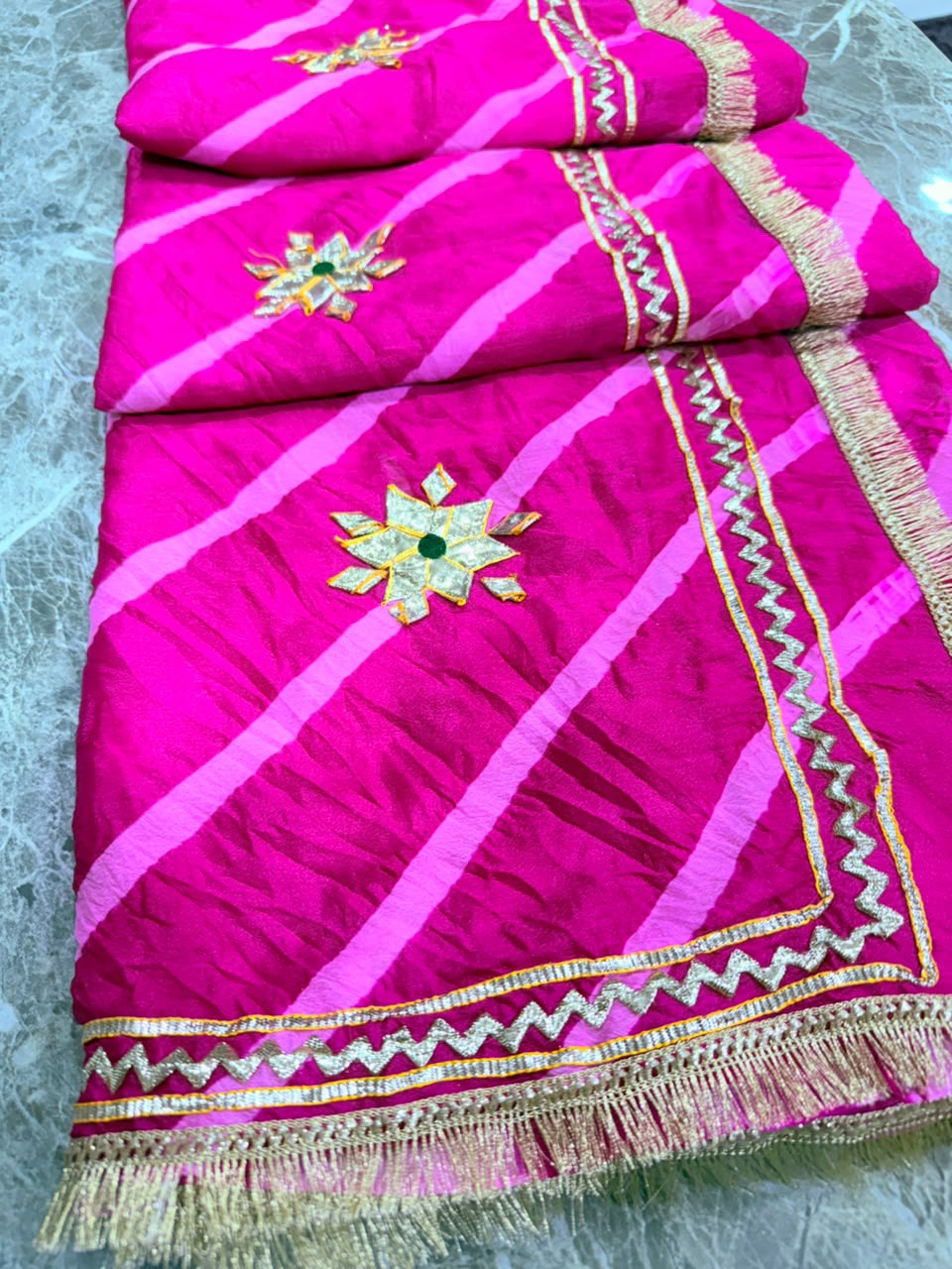 PCD New Georgette Leheriya Style With Pitan GotaPatti Work Saree