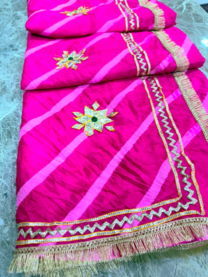 PCD New Georgette Leheriya Style With Pitan GotaPatti Work Saree