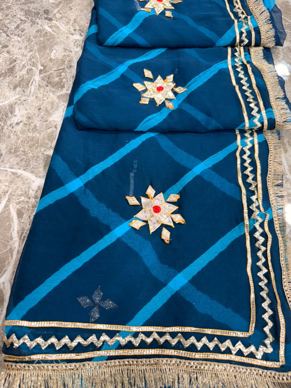 PCD New Georgette Leheriya Style With Pitan GotaPatti Work Saree