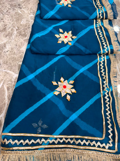 PCD New Georgette Leheriya Style With Pitan GotaPatti Work Saree