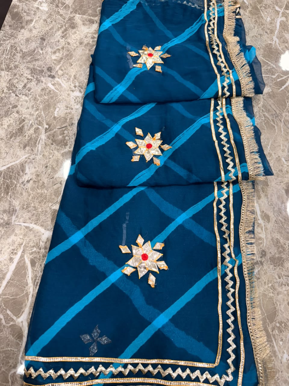 PCD New Georgette Leheriya Style With Pitan GotaPatti Work Saree