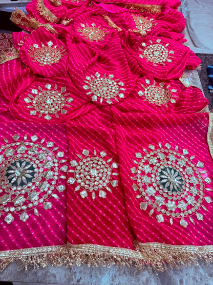 PCD Pure Georgette Mothra With Gota Patti Work Saree