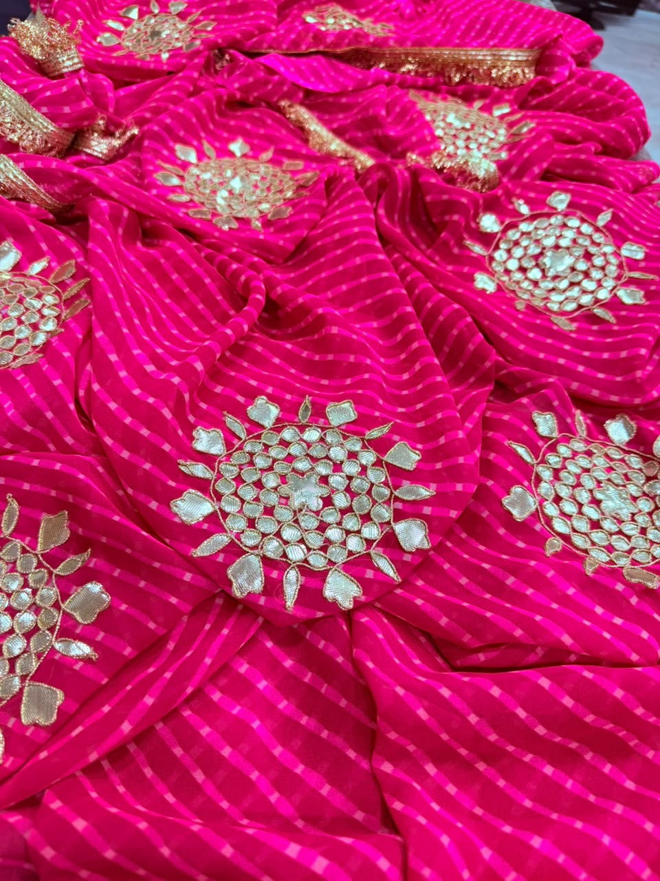PCD Pure Georgette Mothra With Gota Patti Work Saree