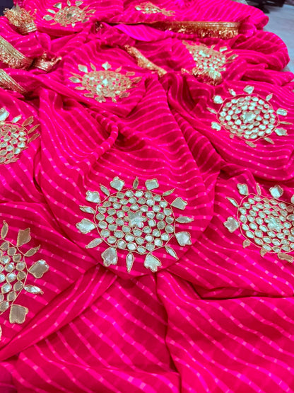 PCD Pure Georgette Mothra With Gota Patti Work Saree