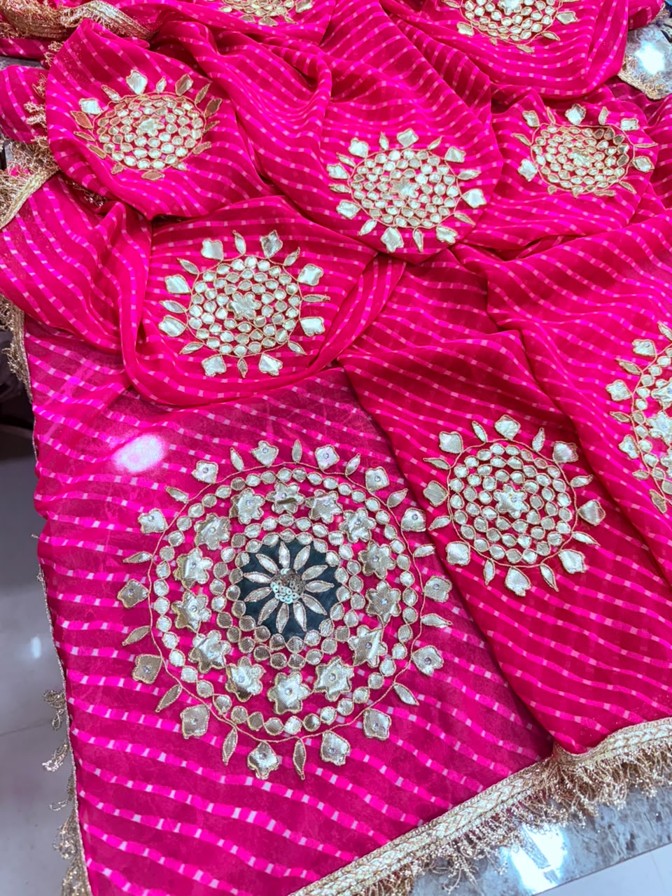 PCD Pure Georgette Mothra With Gota Patti Work Saree