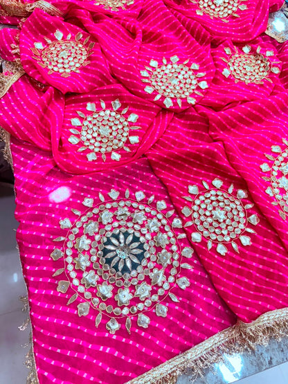 PCD Pure Georgette Mothra With Gota Patti Work Saree