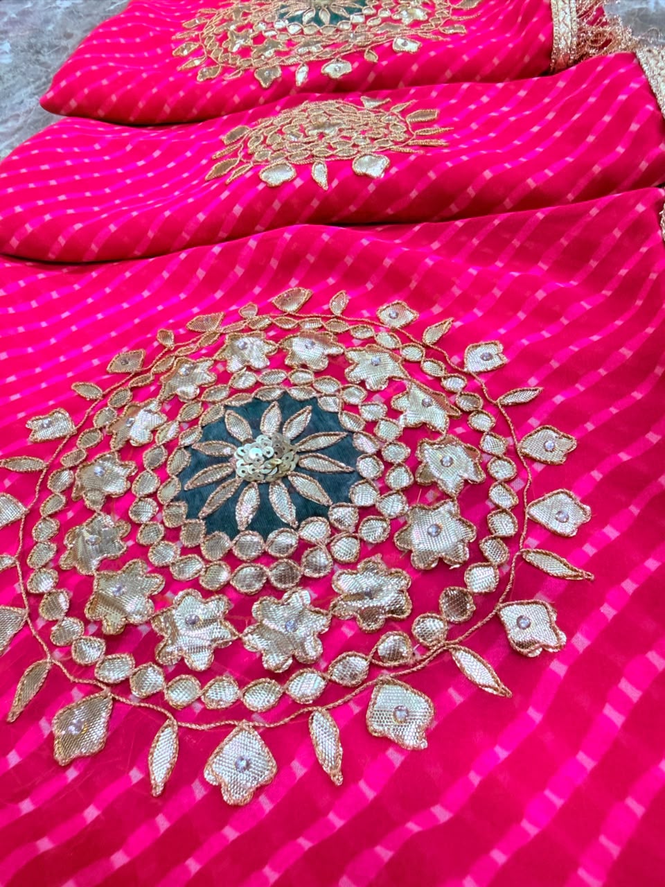 PCD Pure Georgette Mothra With Gota Patti Work Saree