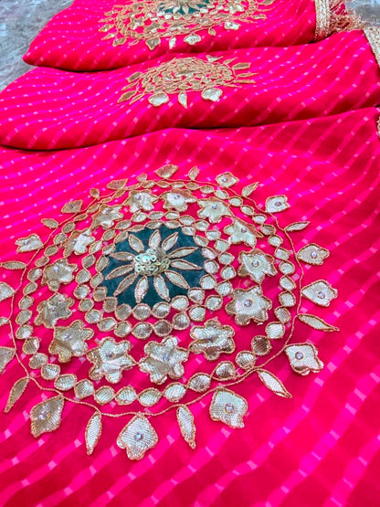 PCD Pure Georgette Mothra With Gota Patti Work Saree