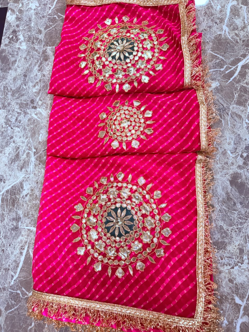 PCD Pure Georgette Mothra With Gota Patti Work Saree