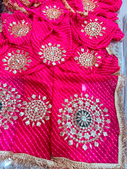 PCD Pure Georgette Mothra With Gota Patti Work Saree