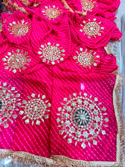 PCD Pure Georgette Mothra With Gota Patti Work Saree