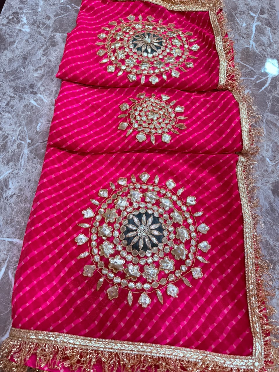 PCD Pure Georgette Mothra With Gota Patti Work Saree