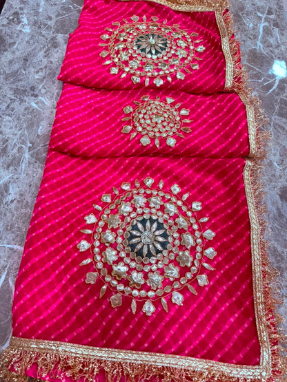 PCD Pure Georgette Mothra With Gota Patti Work Saree