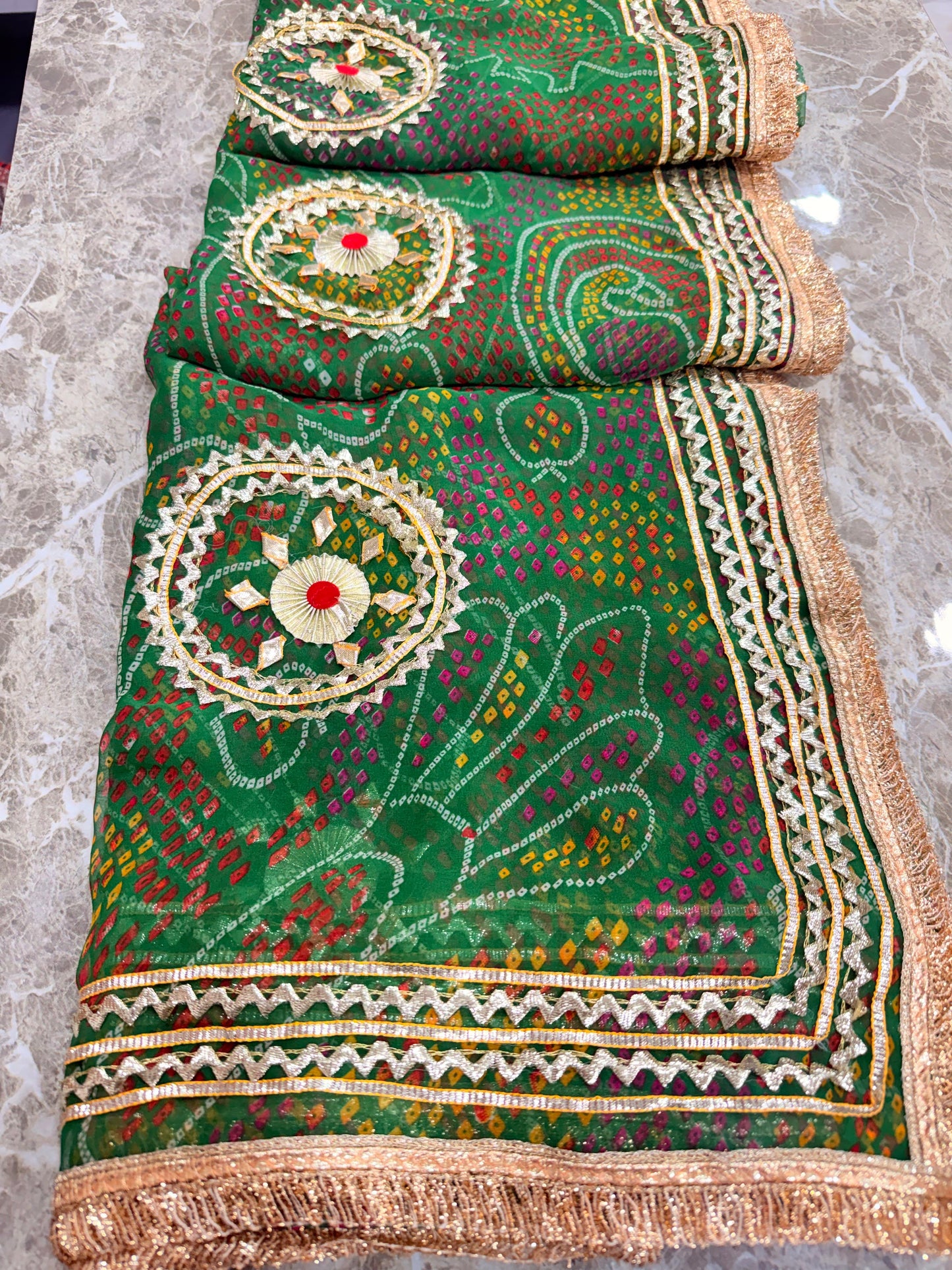 PCD SHEKHAWATI BANDHEJ SAREE WITH SEQUINS & CUTDANA WORK(WITH BLOUSE)