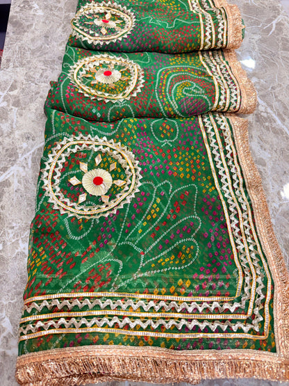 PCD SHEKHAWATI BANDHEJ SAREE WITH SEQUINS & CUTDANA WORK(WITH BLOUSE)
