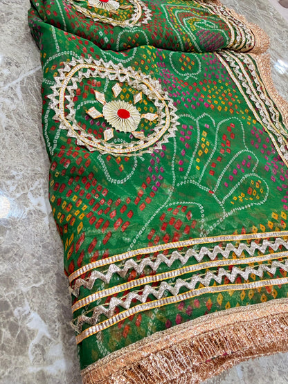 PCD SHEKHAWATI BANDHEJ SAREE WITH SEQUINS & CUTDANA WORK(WITH BLOUSE)