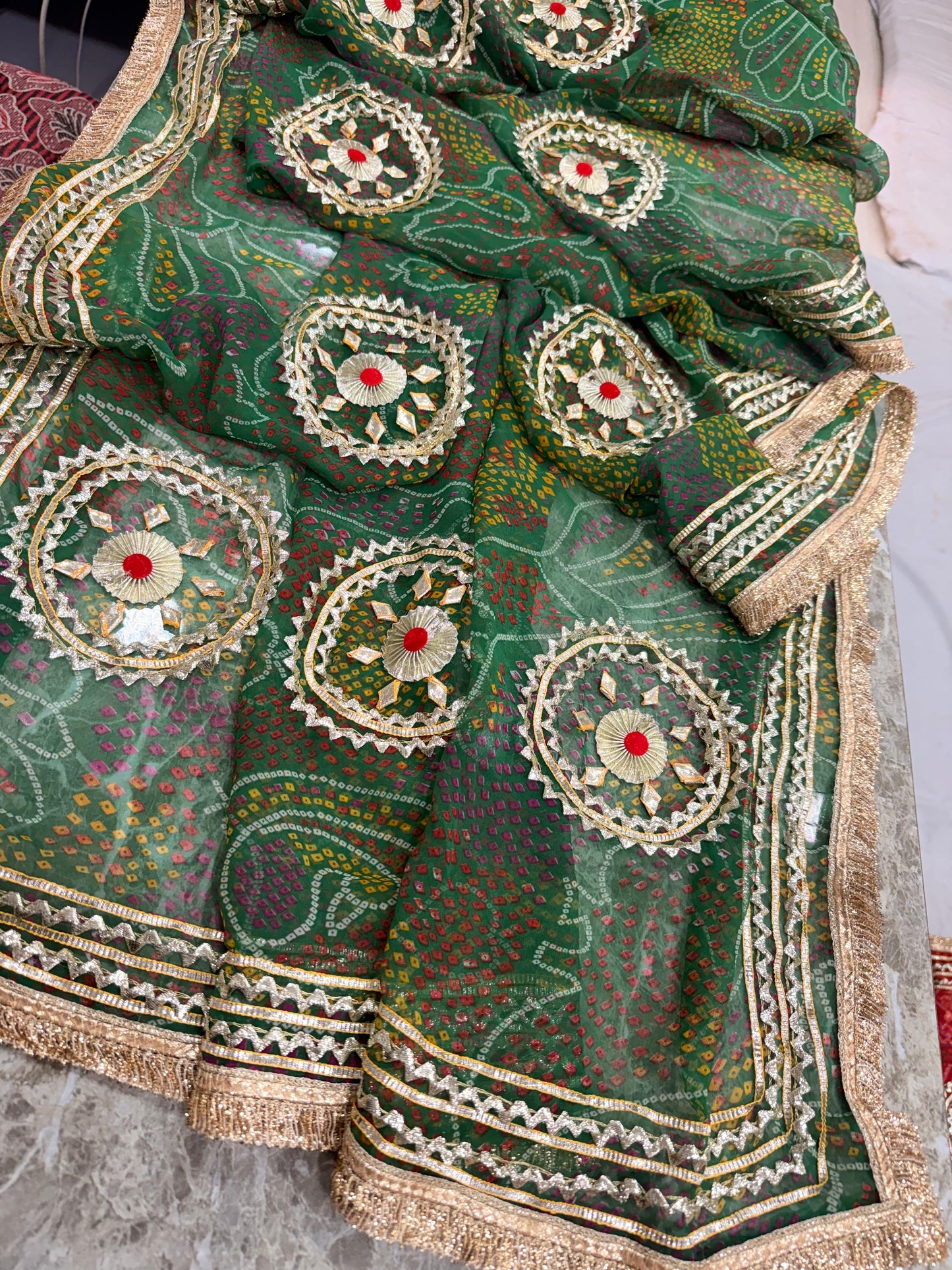 PCD SHEKHAWATI BANDHEJ SAREE WITH SEQUINS & CUTDANA WORK(WITH BLOUSE)