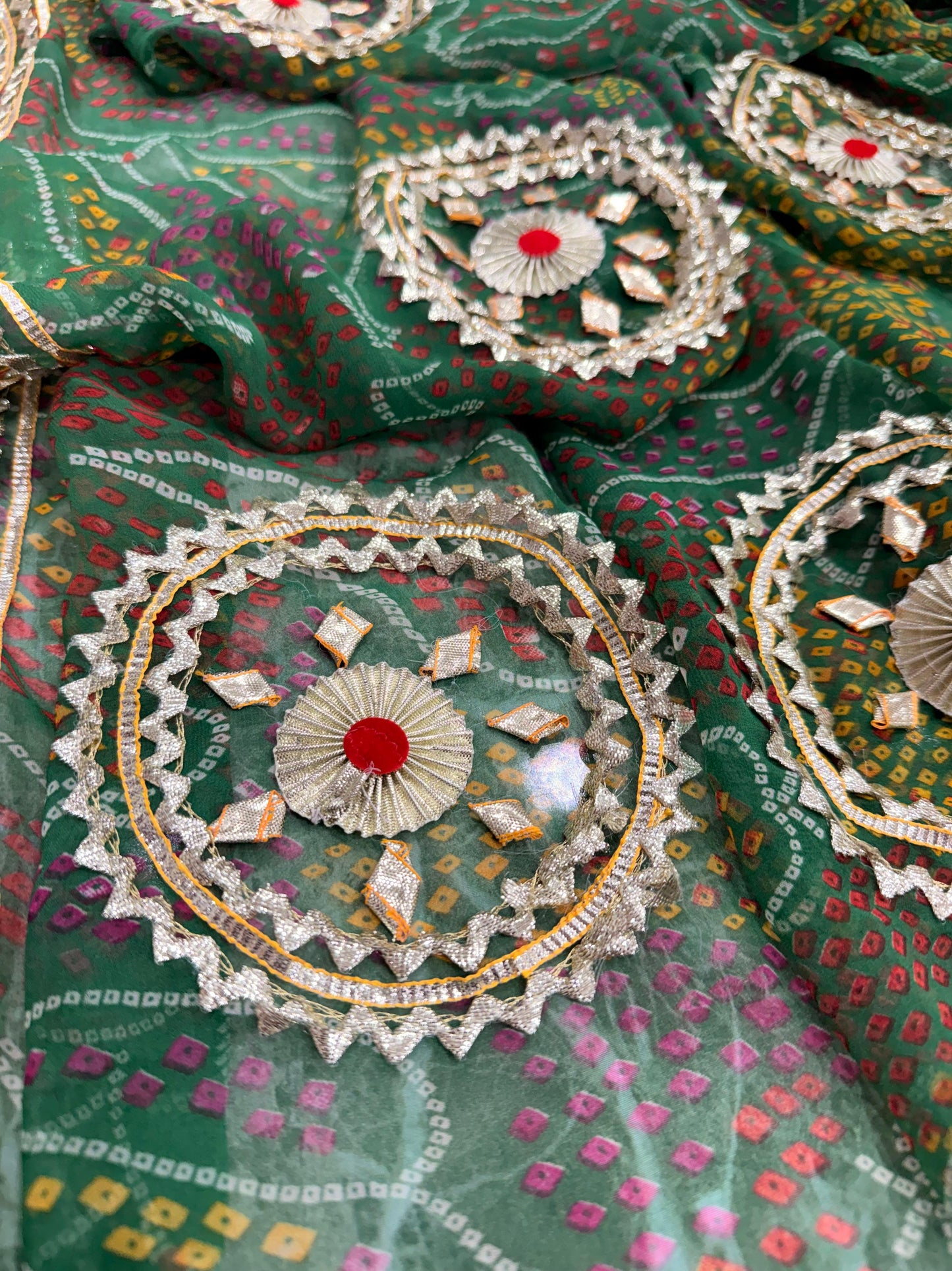 PCD SHEKHAWATI BANDHEJ SAREE WITH SEQUINS & CUTDANA WORK(WITH BLOUSE)