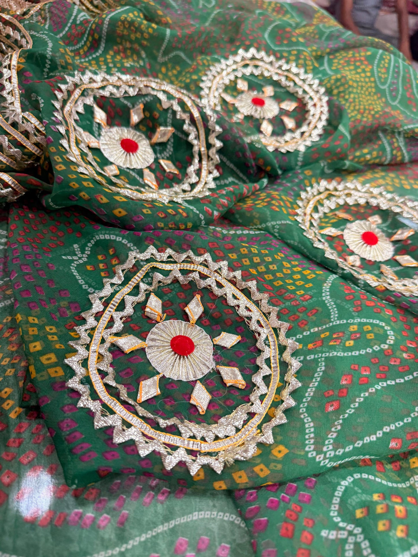 PCD SHEKHAWATI BANDHEJ SAREE WITH SEQUINS & CUTDANA WORK(WITH BLOUSE)