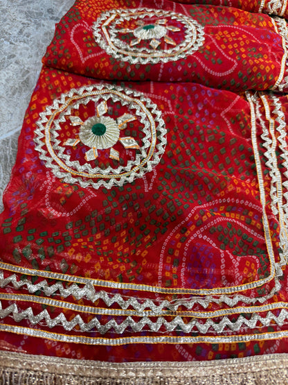 PCD SHEKHAWATI BANDHEJ SAREE WITH SEQUINS & CUTDANA WORK(WITH BLOUSE)