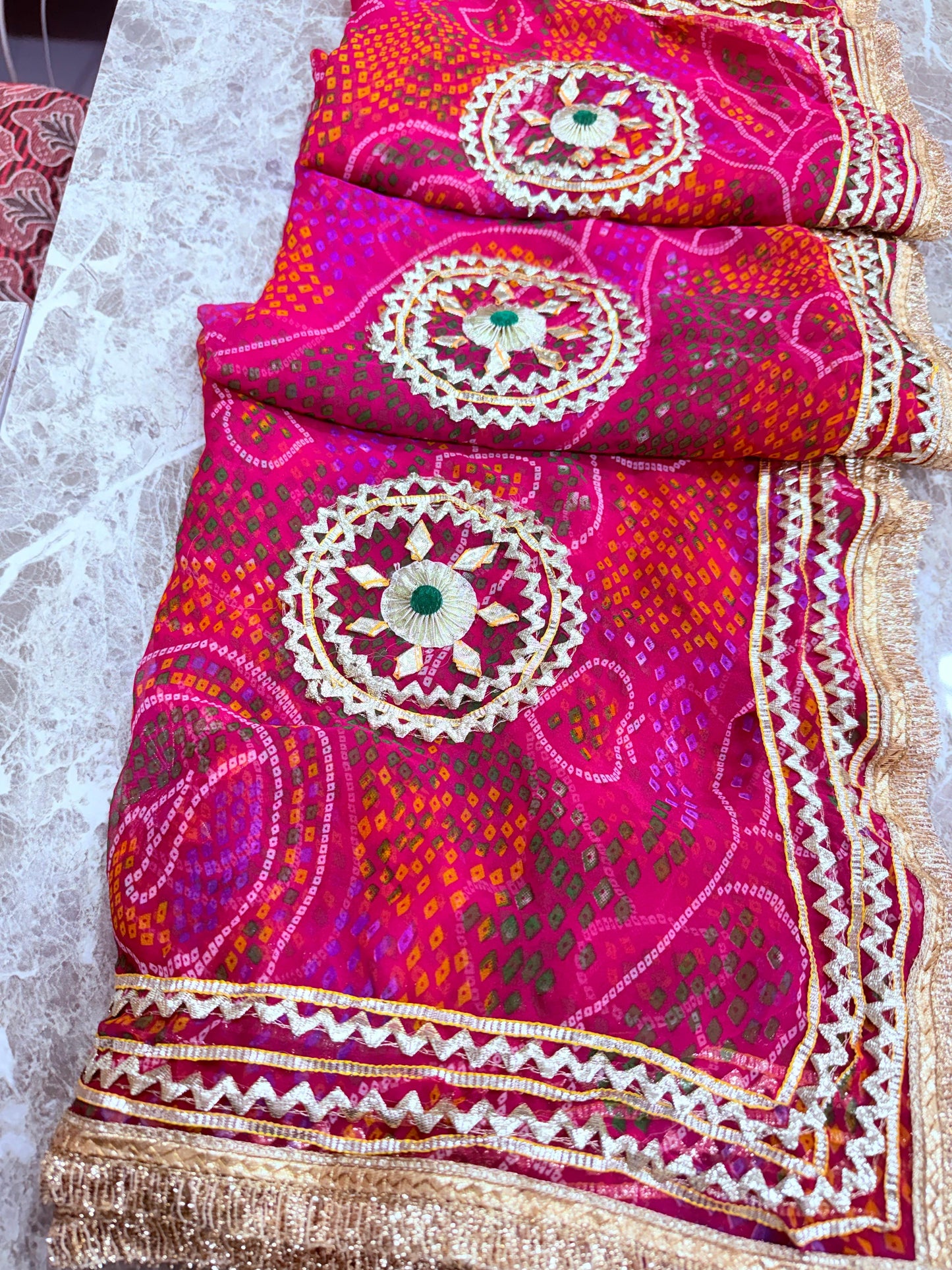 PCD SHEKHAWATI BANDHEJ SAREE WITH SEQUINS & CUTDANA WORK(WITH BLOUSE)