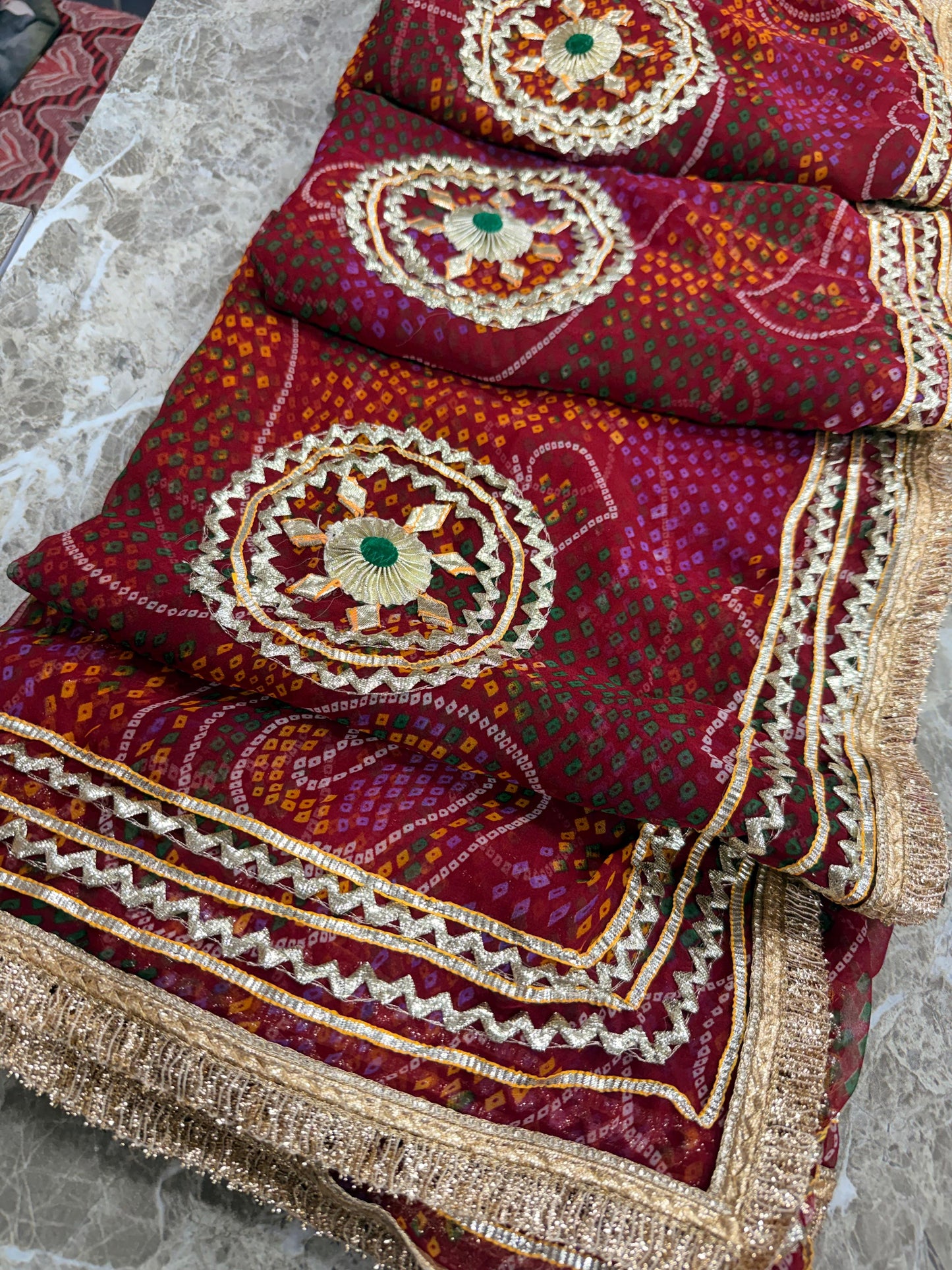 PCD SHEKHAWATI BANDHEJ SAREE WITH SEQUINS & CUTDANA WORK(WITH BLOUSE)