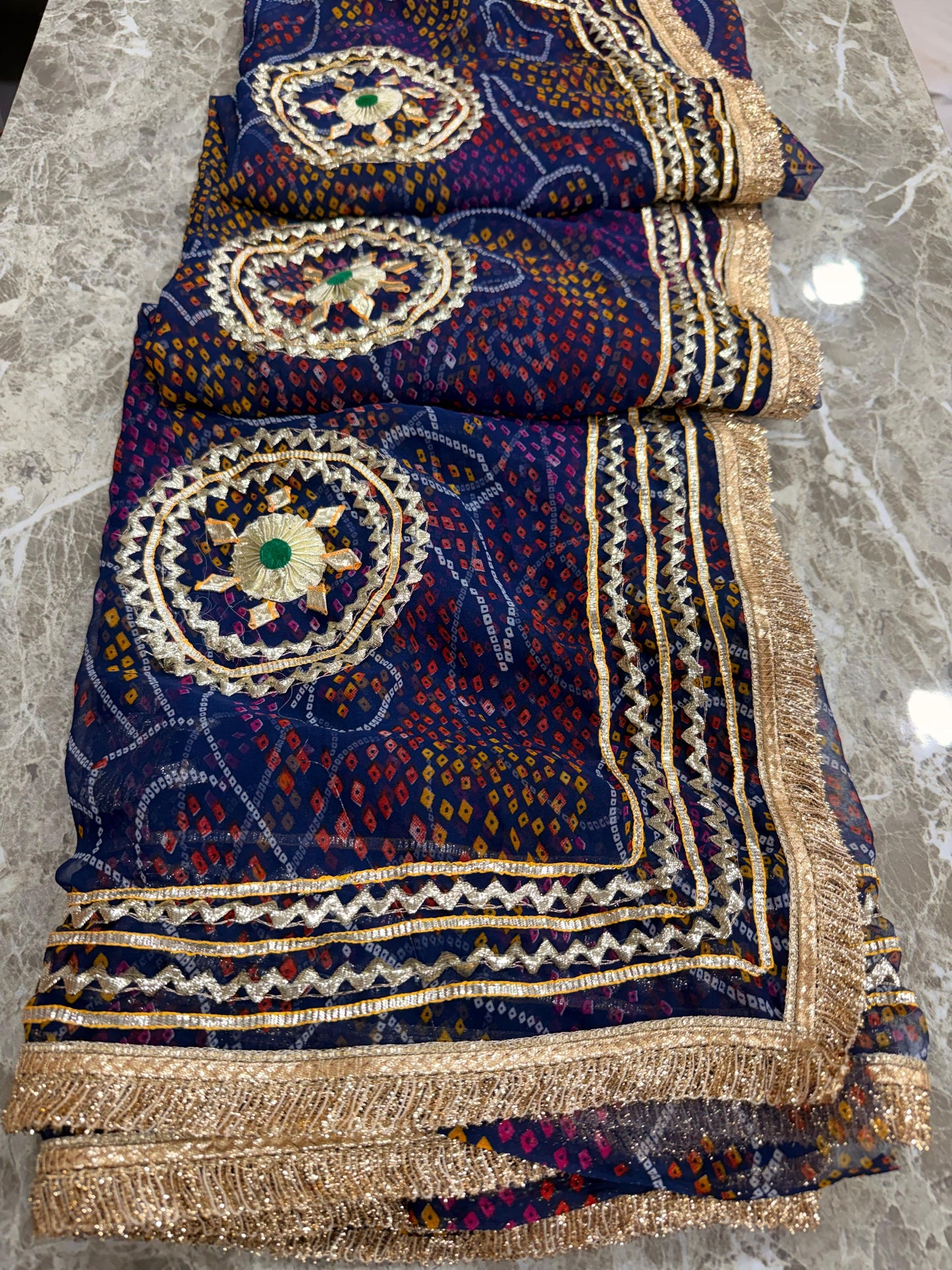PCD SHEKHAWATI BANDHEJ SAREE WITH SEQUINS & CUTDANA WORK(WITH BLOUSE)