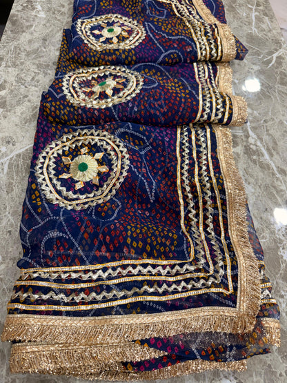 PCD SHEKHAWATI BANDHEJ SAREE WITH SEQUINS & CUTDANA WORK(WITH BLOUSE)