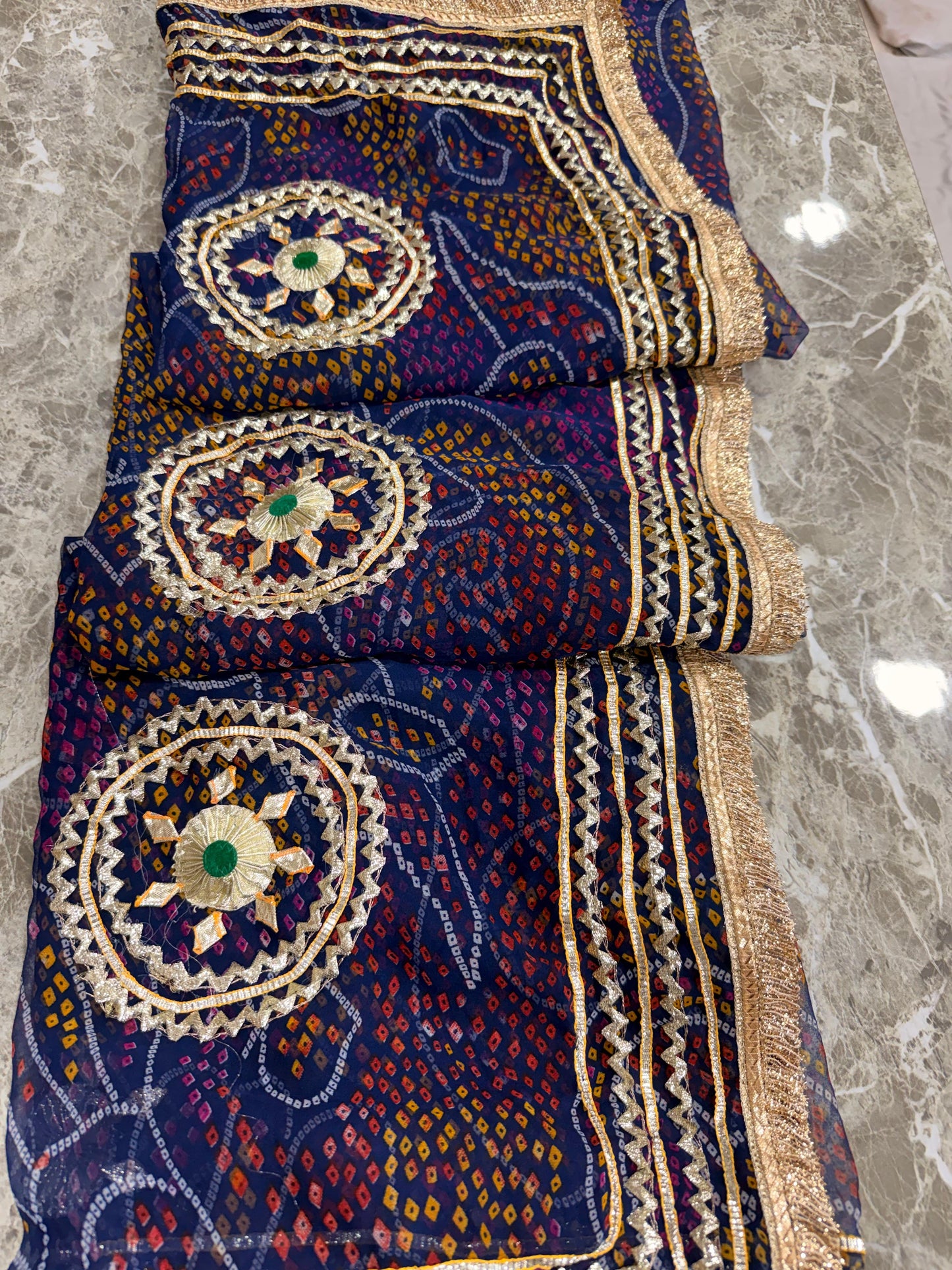 PCD SHEKHAWATI BANDHEJ SAREE WITH SEQUINS & CUTDANA WORK(WITH BLOUSE)