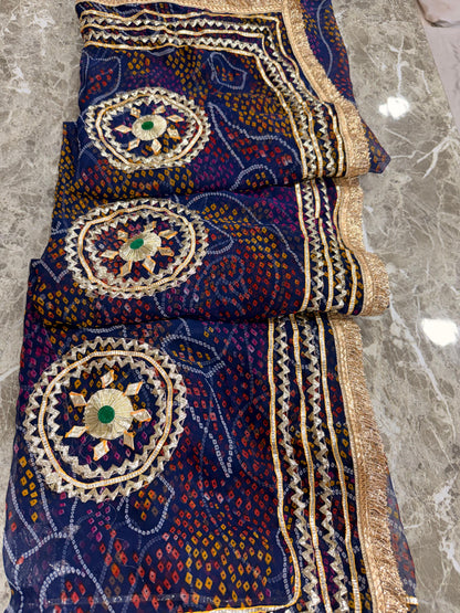 PCD SHEKHAWATI BANDHEJ SAREE WITH SEQUINS & CUTDANA WORK(WITH BLOUSE)