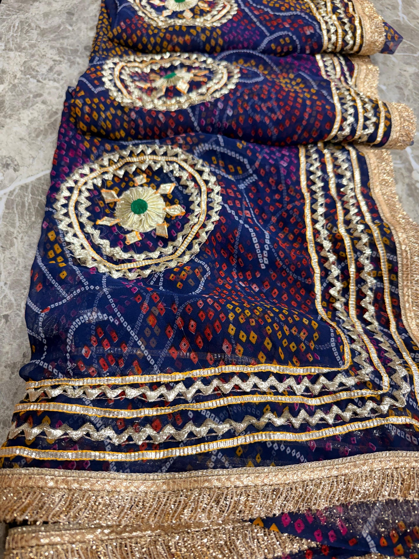 PCD SHEKHAWATI BANDHEJ SAREE WITH SEQUINS & CUTDANA WORK(WITH BLOUSE)