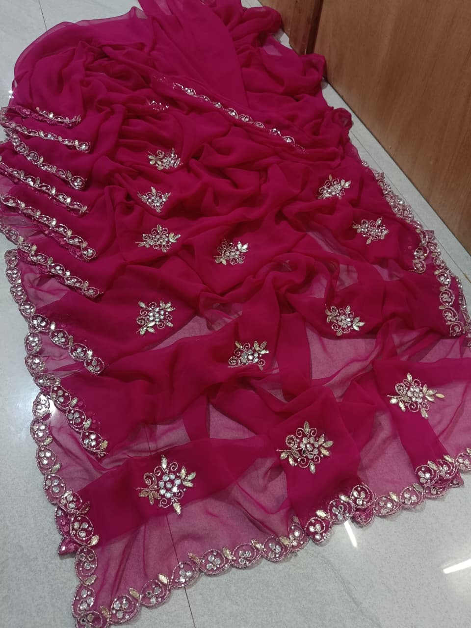 PCD New Premium Pure Georgette Festive Saree with Traditional Gota Patti Work