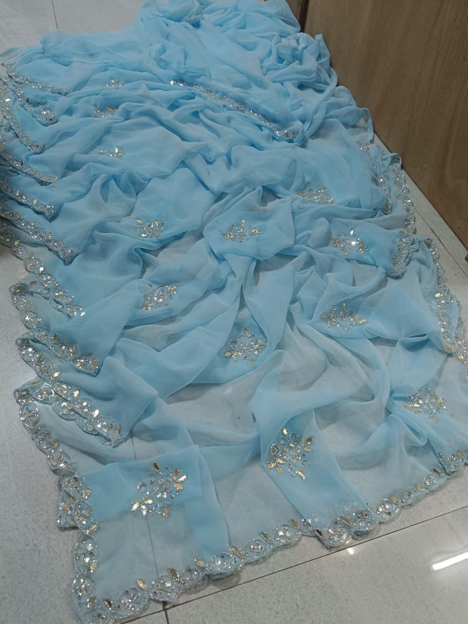 PCD New Premium Pure Georgette Festive Saree with Traditional Gota Patti Work