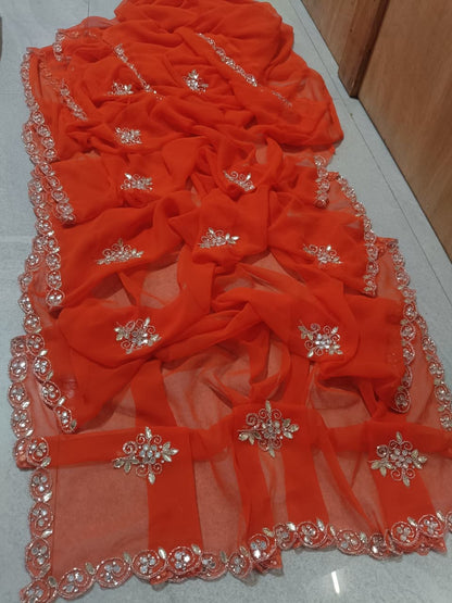 PCD New Premium Pure Georgette Festive Saree with Traditional Gota Patti Work