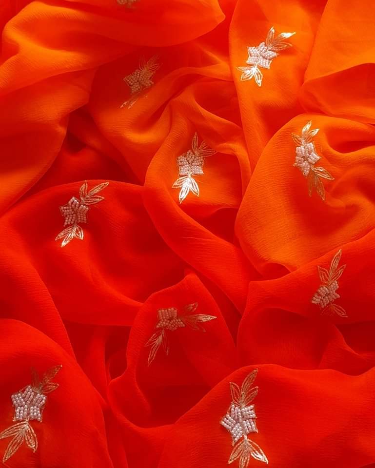 PCD Latest Chiffon Bollywood Style  Moti and kardana work Saree ND