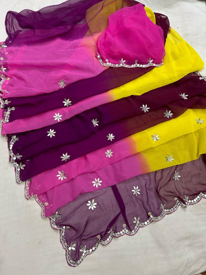 PCD Latest Chiffon Bollywood Style Mirror work Saree ND MULTI COLOURS